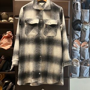 Umgee Black & Cream Plaid Utility Shacket